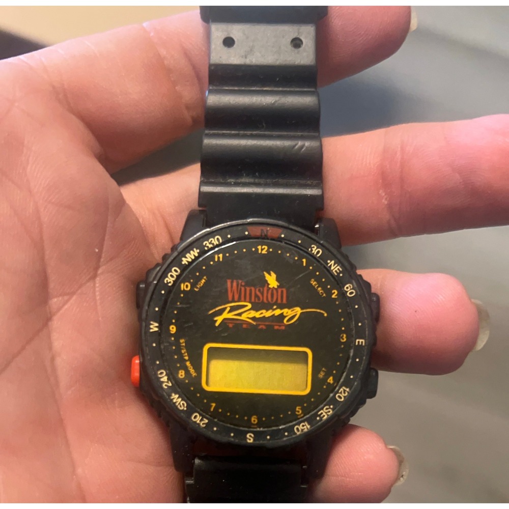Vintage Winston Racing Team Digital Watch Black Resin Compass Bezel NASCAR 90s